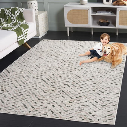 SAFAVIEH Adirondack Collection Area Rug - 4' x 6', Ivory & Dark Green, Chevron Design, Non-Shedding & Easy Care, Ideal for High Traffic Areas in Living Room, Bedroom, Dining (ADR104X-4)