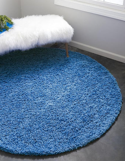 Unique Loom Solid Shag Collection Area Rug (7' 1" Round, Periwinkle Blue)