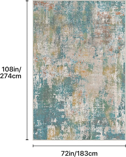 GENIMO 6x9 Area Rugs for Living Room, Machine Washable Rug Non Slip, Low Pile Ultra-Thin Lightweight Large Carpet, Abstract Modern Rugs for Bedroom, Dining Room, Office, Nursery, Teal/Beige
