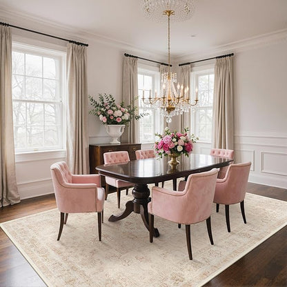 6x9 Area Rugs for Living Room, Machine Washable Rug, Non Slip Vintage Rugs, Low Pile Lightweight Print Rug for Bedroom, Dining Room, Home Office, Pink