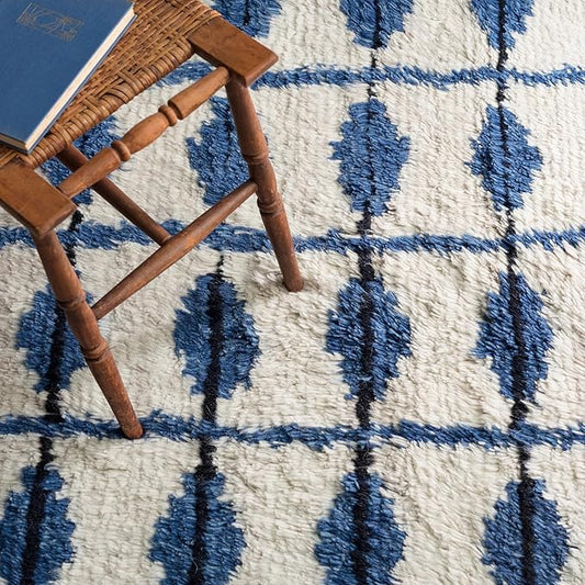 Dash & Albert Noma Indigo Handwoven Wool Rug, 7.5 X 9.5 Feet, Blue Geometric Pattern