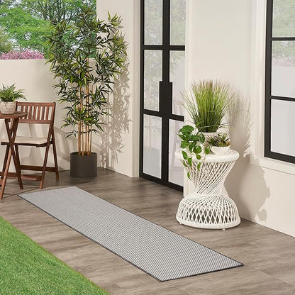 Nourison Home Courtyard Ivory Charcoal 2'2" x 8' Area Rug - Easy Clean, Non Shedding, Bed Room, Living Room, Dining Room, Kitchen (8' Runner)