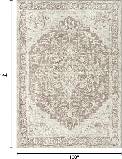 Bloom Rugs Washable Non-Slip 9' x 12' Rug - Light Brown Traditional Medallion Area Rug for Living Room, Bedroom, Dining Room, and Kitchen - Exact Size: 9' x 12'