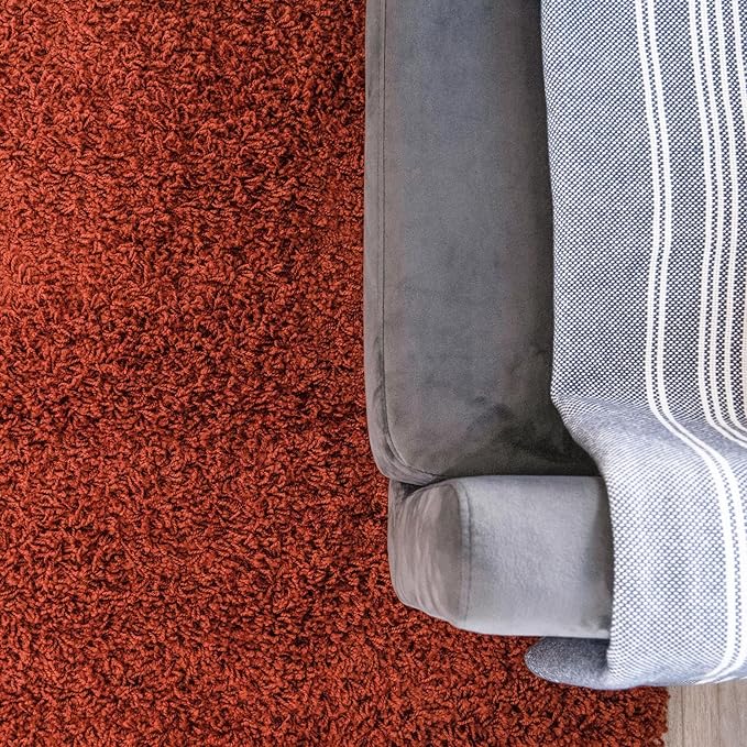 Unique Loom Solid Shag Collection Area Rug (7' 1" Round, Terracotta)