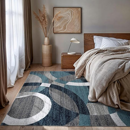 Rugshop Contemporary Abstract Circles Perfect for high Traffic Areas of Your Living Room,Bedroom,Home Office,Kitchen Area Rug 6'6" x 9' Blue