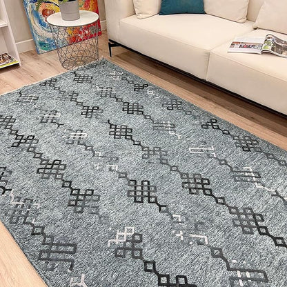 Alfa Rich 5x8 Bluish Gray Washable Area Rugs for Living Room Bedroom Kitchen Decor Cotton Rug