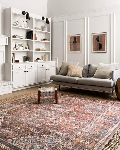 Loloi II Loren Collection LQ-13 Brick/Midnight 18" x 18", Sample Rug, Soft, Durable, Vintage, Distressed, Low Profile, Non-Shedding, Easy Clean, Living Room Rug