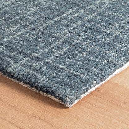 Dash and Albert Crosshatch Denim Hand Micro Hooked Wool Rug, 4 X 6 Feet, Blue Solid Pattern - Premium Luxury Hotel Quality Soft Breathable Hypoallergenic Machine Washable Easy Care All Season