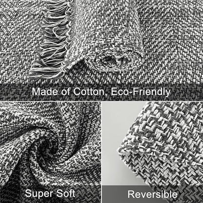 Collive Comfy Area Rug 4' x 6', Grey/Cream Woven Cotton Bedroom Rugs, Modern Indoor Accent Rug Floor Carpet with Tassel for Living Room, Nursery Room, Dining Room, Bedside, Office, Patio Decor