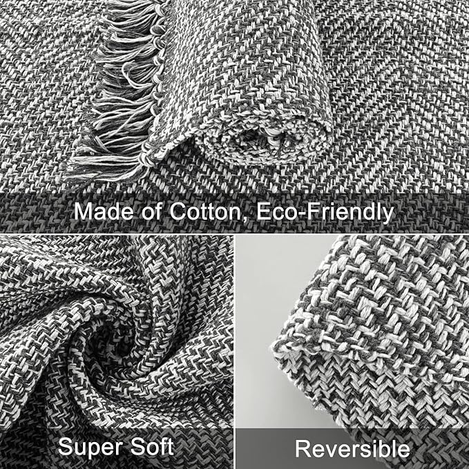 Collive Long Hallway Runner Rug 2.6' x 8', Washable Runners Indoor Entryway Rug, Grey/Cream Braided Woven Kitchen Rugs Low-Profile Front Door Floor Carpet for Laundry Room Bedroom Doorway