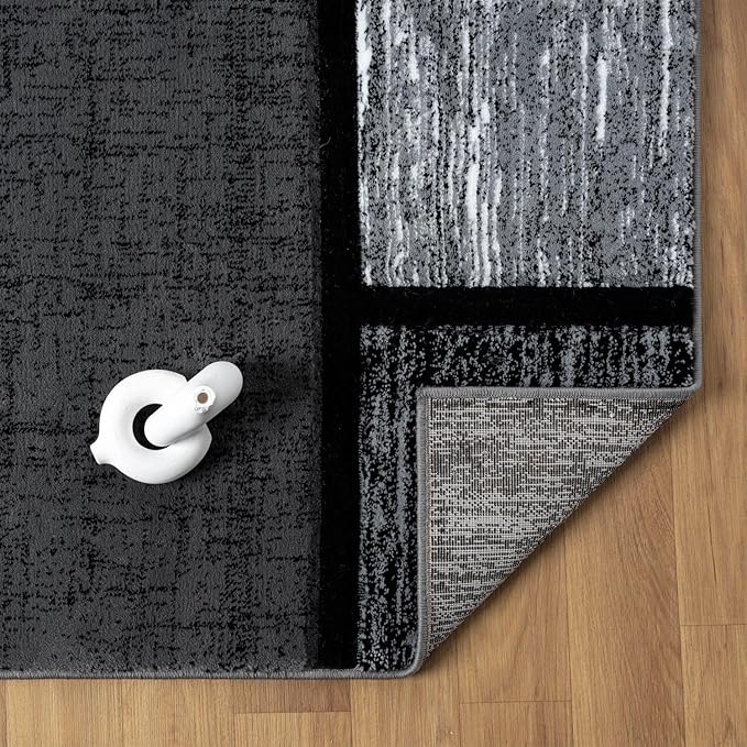 Area Rug Modern 4x5 Grey Geometry Soft Hand Carved Contemporary Floor Carpet Fluffy Texture for Indoor Living Dining Room and Bedroom Area