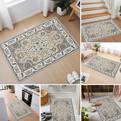 Small Area Rug 2x3ft Entryway Rug Non-Slip Washable Area Rugs Indoor Door Mat, Thick Faux Wool Carpet Kitchen Rugs with Rubber Backing for Bedroom, Kitchen, Room Entry