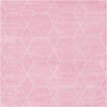 Unique Loom Trellis Frieze Collection Area Rug - Geometric (7' Square, Light Pink/ Ivory)