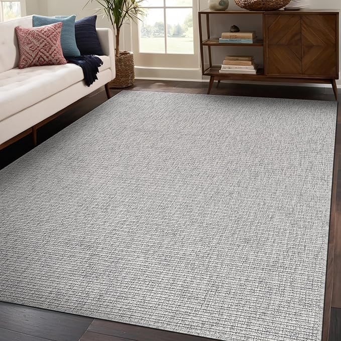 Beverly Rug Easy Jute Gray Rug 4x6 Solid Washable Durable Outdoor Indoor Area Rugs for Living Dining Room Patio Office Stain Resistant Non Shedding Casual Indoor Outside Carpet (4 x 6 Gray)
