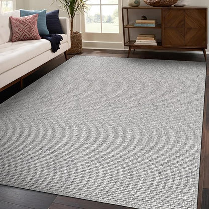 Beverly Rug Easy Jute Gray Rug 4x6 Solid Washable Durable Outdoor Indoor Area Rugs for Living Dining Room Patio Office Stain Resistant Non Shedding Casual Indoor Outside Carpet (4 x 6 Gray)