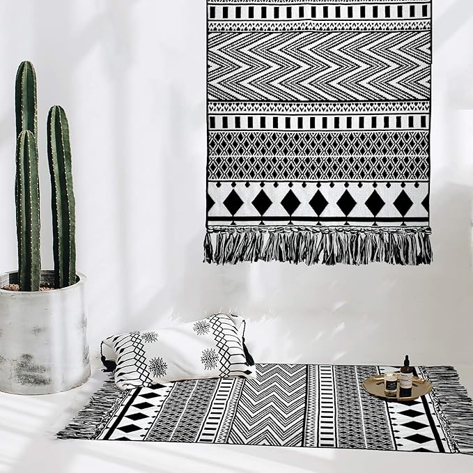IOHOUZE Small Farmhouse Entryway Rug-2'x3' Boho Woven Kitchen Rug Indoor for Bedroom/Bathroom/Laundry Room, Outdoor Halloween Door Mats for Halloween Decor/Fall Porch Decor/Farmhouse Decor
