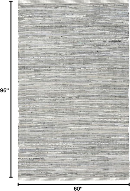 SAFAVIEH Rag Rug Collection Area Rug - 5' x 8', Grey, Handmade Boho Stripe Cotton, Ideal for High Traffic Areas in Living Room, Bedroom (RAR121A)