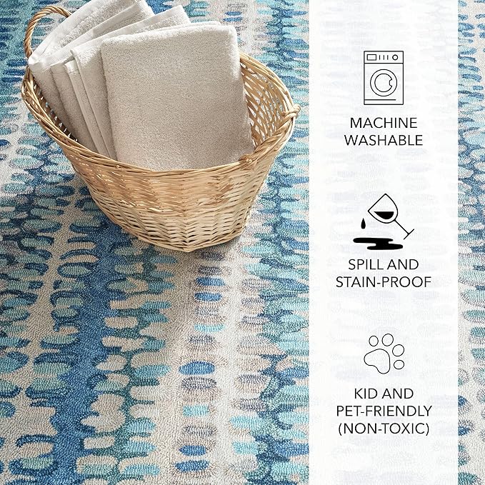 Dash and Albert Paint Chip Machine Washable Area Rug - 2' x 3' Blue - Geometric Accent Rug - Anti-Slip Backing, Lightweight, Machine Washable, High Traffic Areas Kitchen, Mudroom, Laundry Room