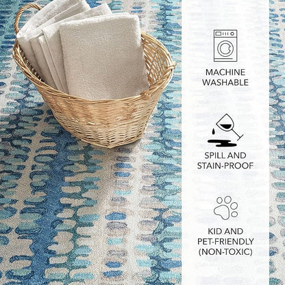 Dash and Albert Paint Chip Machine Washable Area Rug - 6' x 9' Blue - Geometric Accent Rug - Anti-Slip Backing, Lightweight, Machine Washable, High Traffic Areas Kitchen, Mudroom, Laundry Room