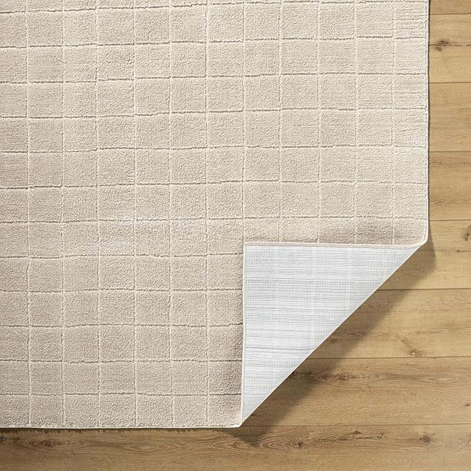 Livabliss x Our PNW Home Cascade Minimalist Grid Area Rug, 2'7" x 12', Light Beige