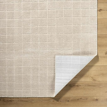 Livabliss x Our PNW Home Cascade Minimalist Grid Area Rug, 5'3" x 7', Light Beige