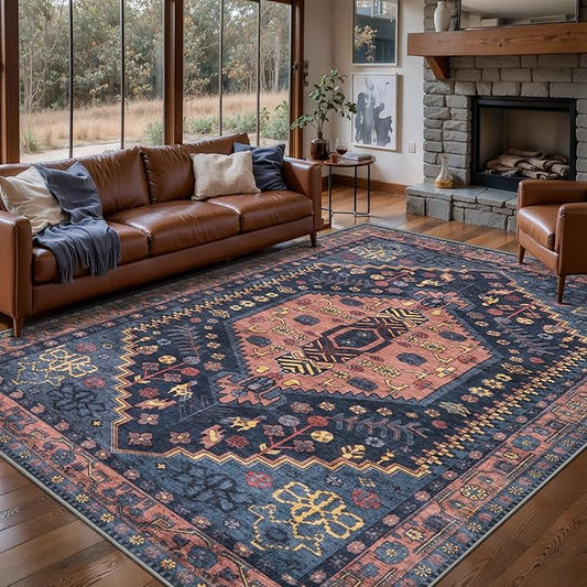 Ciicool Washable 5x7ft Rugs for Living Room Non-Slip Indoor Area Rug Large Low-Pile Mat Floor Carpet Vintage Rug for Bedroom Dinning Foyer Decor