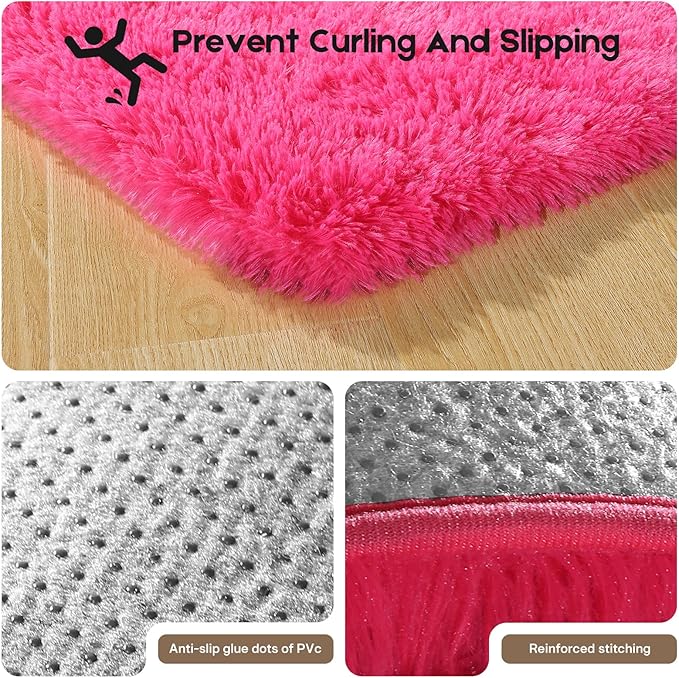 6x9 Area Rugs for Living Room, Fluffy Large Rugs for Bedroom, Soft Shag Fuzzy Non-Slip Carpet for Kids Boys and Girls Nursery Room Dorm Indoor Home Decor (Hot Pink, 6ft x 9ft)