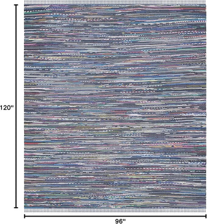 SAFAVIEH Rag Rug Collection Area Rug - 8' x 10', Purple & Multi, Handmade Boho Stripe Cotton, Ideal for High Traffic Areas in Living Room, Bedroom (RAR121D)