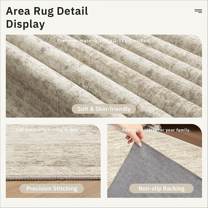 Runner Rug 2'6" x 10' Washable Non-Slip Runner Rugs for Kitchen Bathroom Laundry Room Vintage Ultra Thin Runners for Hallway Entryway Beige