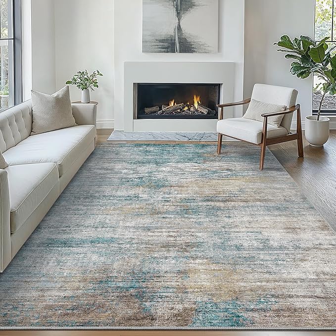 Bavni Washable Rug, Soft Abstract Rugs Non-Slip, Thin Foldable 6x9 Rug, Modern Stain Resistant Area Rug for Living Room, Kitchen, Bedroom, Avocado Green