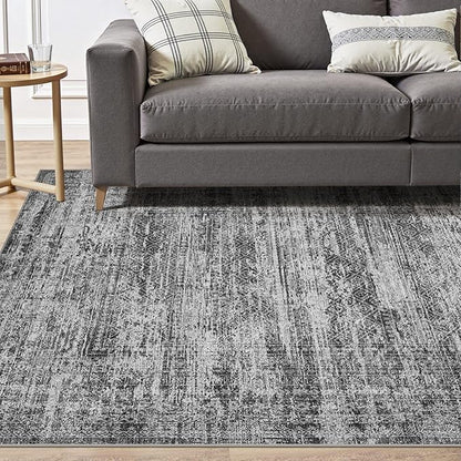 8x10 Area Rug Living Room Rugs - Washable Neutral Modern Abstract Soft Thin Rug Indoor Floor No Slip Rug Carpet for Bedroom Under Dining Table Home Office Decor - Dark Gray