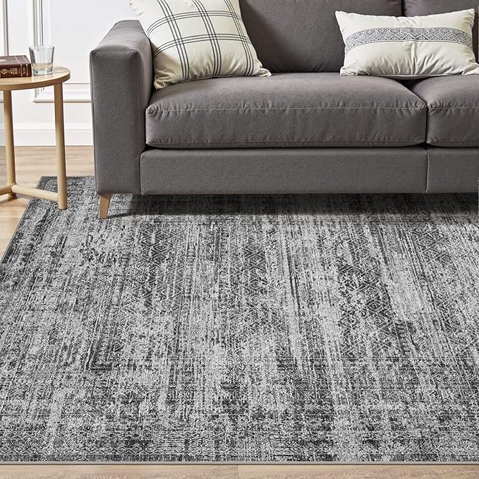 5x7 Area Rug Living Room Rugs - Washable Neutral Modern Abstract Soft Thin Rug Indoor Floor No Slip Rug Carpet for Bedroom Under Dining Table Home Office Decor - Dark Gray