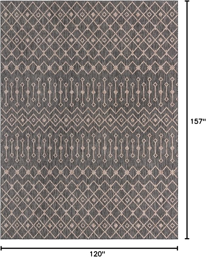 Unique Loom Outdoor Trellis Collection Area Rug - Tribal Trellis (10' x 13' 1" Rectangle, Charcoal Gray/ Natural)