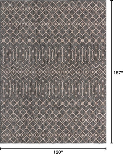 Unique Loom Outdoor Trellis Collection Area Rug - Tribal Trellis (10' x 13' 1" Rectangle, Charcoal Gray/ Natural)