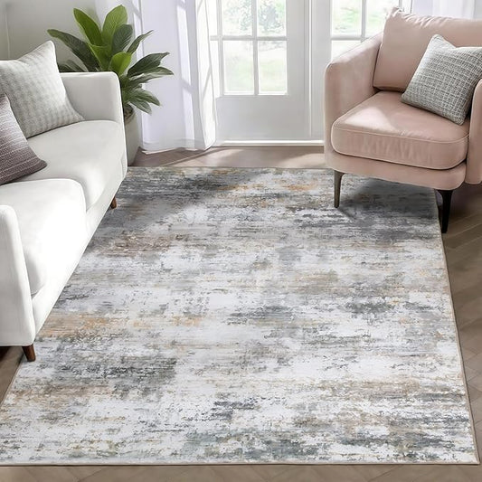 WILLSUN Washable Area Rugs, 4x6 Non-Slip Boho Large Area Rugs for Living Room, Bedroom, Machine Washable Vintage Rug, Indoor Floral Print Carpet for Home Decor, Kid & Pet Friendly Mat