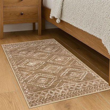 KILOCOCO Boho Entryway Rug 2x3 Printed Small Area Rug Indoor Door Mat Machine Washable Kitchen Rugs Super Soft Non Slip Throw Rugs for Bedroom Entrance Geometric Laundry Room, Yellow Brown Orange