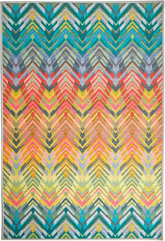 Dash & Albert Seneca Multi Machine Washable Rug, 5 X 8 Feet, Multi Graphic Pattern