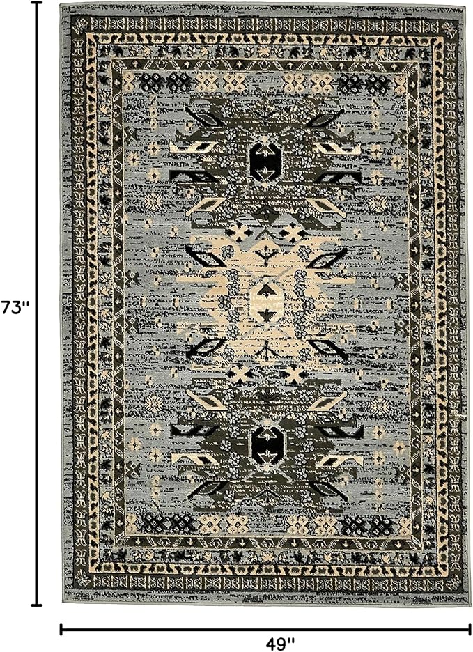 Unique Loom Taftan Collection Border Geometric Tribal Inspired Design Area Rug (4' 0 x 6' 0 Rectangular, Gray/ Black)