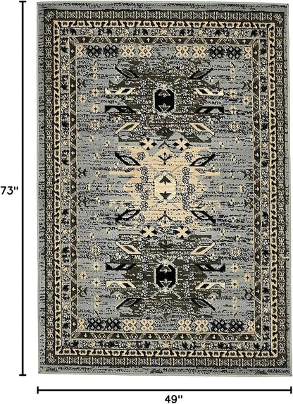 Unique Loom Taftan Collection Border Geometric Tribal Inspired Design Area Rug (4' 0 x 6' 0 Rectangular, Gray/ Black)