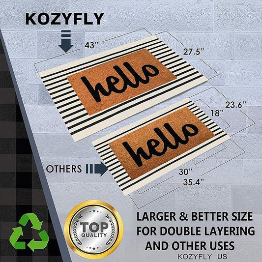 KOZYFLY Black and Beige Striped Porch Rug 27.5x43 Inches Area Rug Washable Outdoor Doormat Front Door Mat Cotton Striped Indoor Outdoor Rug for Front Door Kitchen Entryway Patio Porch