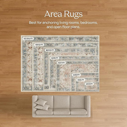RUGGABLE Washable Vintage Area Rug – Kamran Coral 3x5, Stain-Resistant, Non-Slip – Small Machine Washable Rugs for Living Room, Bedroom, Hallway, Entryway & Office–with Standard Pad