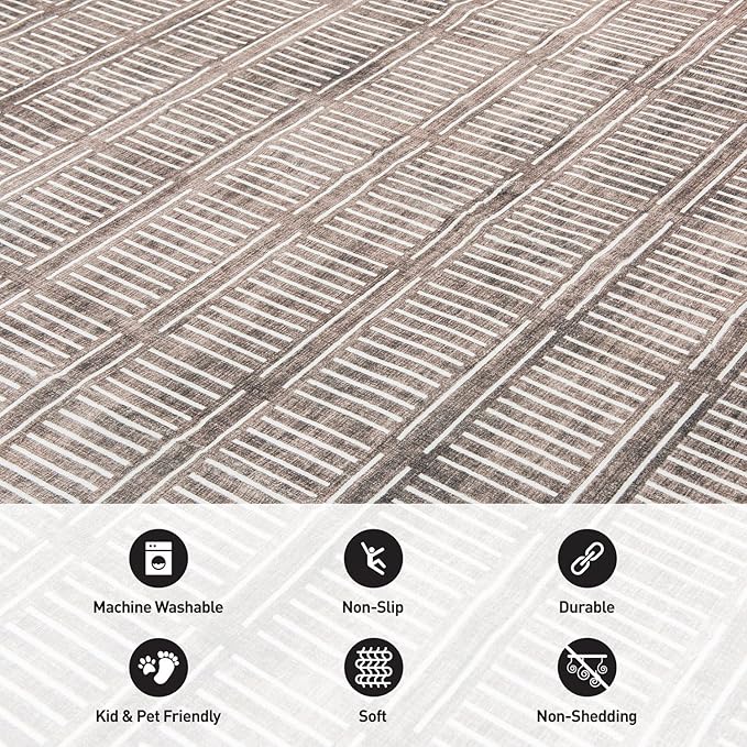 Rugshop Bohemian Stripe Lines Washable Non Slip Runner Rug 2' x 10' Brown