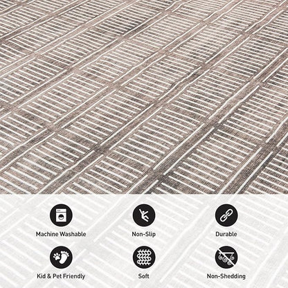 Rugshop Bohemian Stripe Lines Washable Non Slip Area Rug 8' x 10' Brown