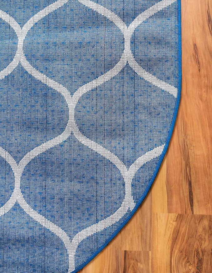 Rugs.com Lattice Frieze Collection Rug – 4' x 6' Oval Navy Blue Medium Rug Perfect for Living Rooms, Large Dining Rooms, Open Floorplans