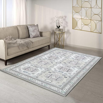 Fame Living Faded Oushak Rug, Turkish Vintage Floral Pastel Large Oversized Area Rugs for Living Room Dining Bedroom Kitchen Bathroom Nursery (848BrCr, 7'5" x 9'8")