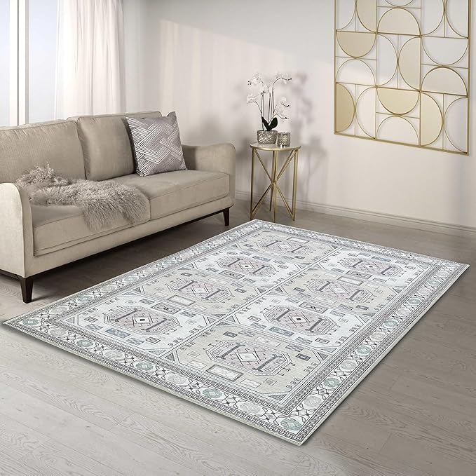 Fame Living Faded Oushak Rug, Turkish Vintage Floral Pastel Large Oversized Area Rugs for Living Room Dining Bedroom Kitchen Bathroom Nursery (848BrCr, 5'9" x 8'9")