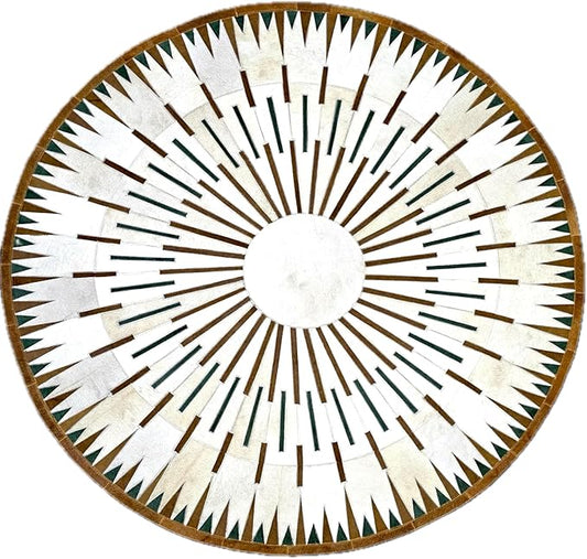Sn Alef Home Round Designer Rug for Living Room | Handcrafted Black & White Boho Floor Carpet | Modern Ethnic Circular Mat for Home Décor & Meditation Space(White_8x8)