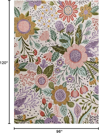 Hand-Tufted Floral Area Rug - Colorful Garden Design with Beautiful Flower Patterns - Modern Style Premium Carpet for Living Room & Bedroom or Kitchen (9'x12')