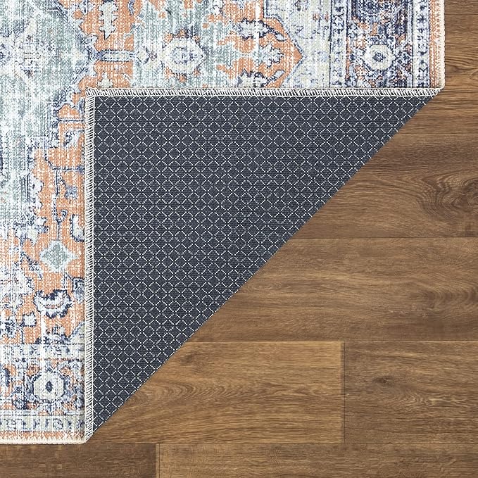 Bloom Rugs Washable Non-Slip 9' x 12' Rug - Peach/Blue Traditional Area Rug for Living Room, Bedroom, Dining Room, and Kitchen - Exact Size: 9' x 12'