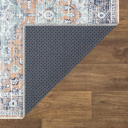 Bloom Rugs Washable Non-Slip 3' x 5' Rug - Peach/Blue Traditional Area Rug for Living Room, Bedroom, Dining Room, and Kitchen - Exact Size: 3' x 5'